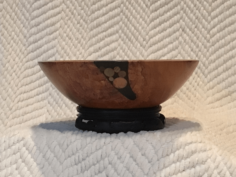 Cherry bowl with inlay. 9” wide, 2 3/4” high. $40