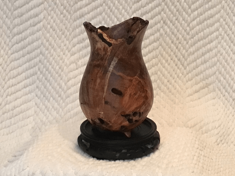 Maple burl footed vase. 7 1/2” high, 4 1/2” wide. $55